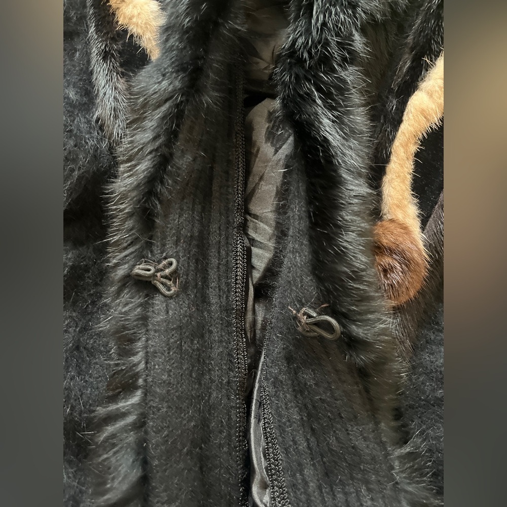 Vintage 80% Angora Rabbit Hair Bumber Coat Jacket Black Fur Trim Size Small - Picture 10 of 13